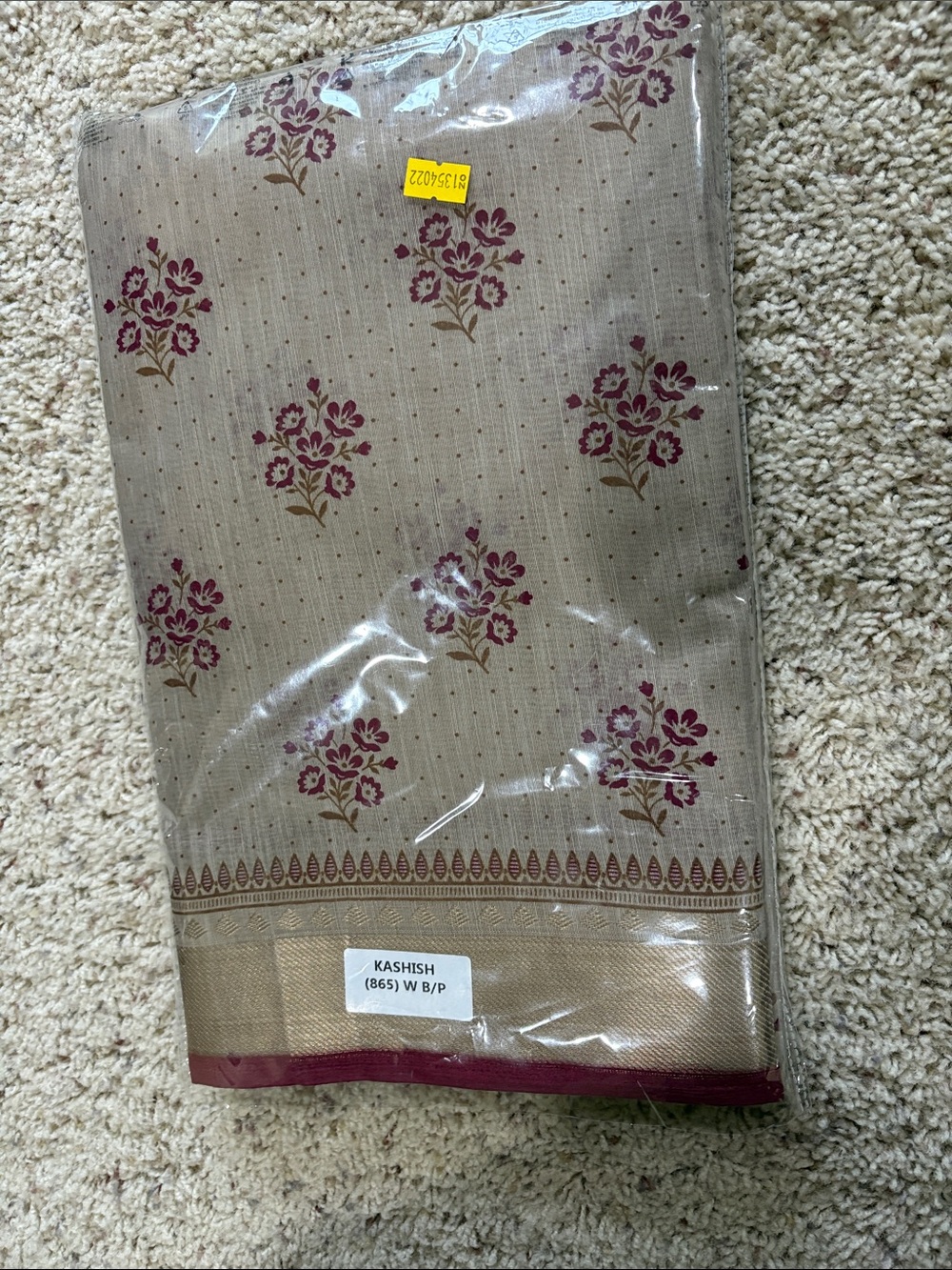Ashish Beige Scarf with Maroon Floral Motif and Gold Accent